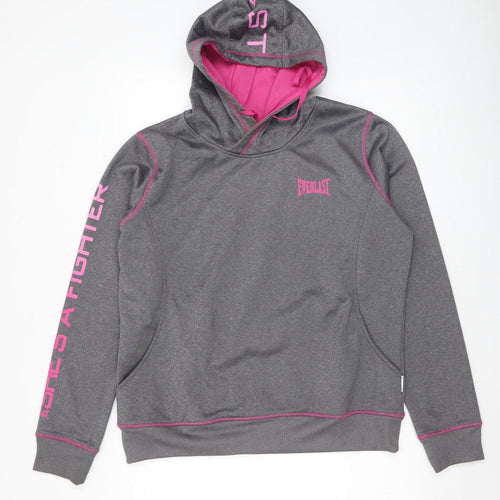 Everlast Womens Grey Pink Hooded Pullover Sweatshirt Size 16