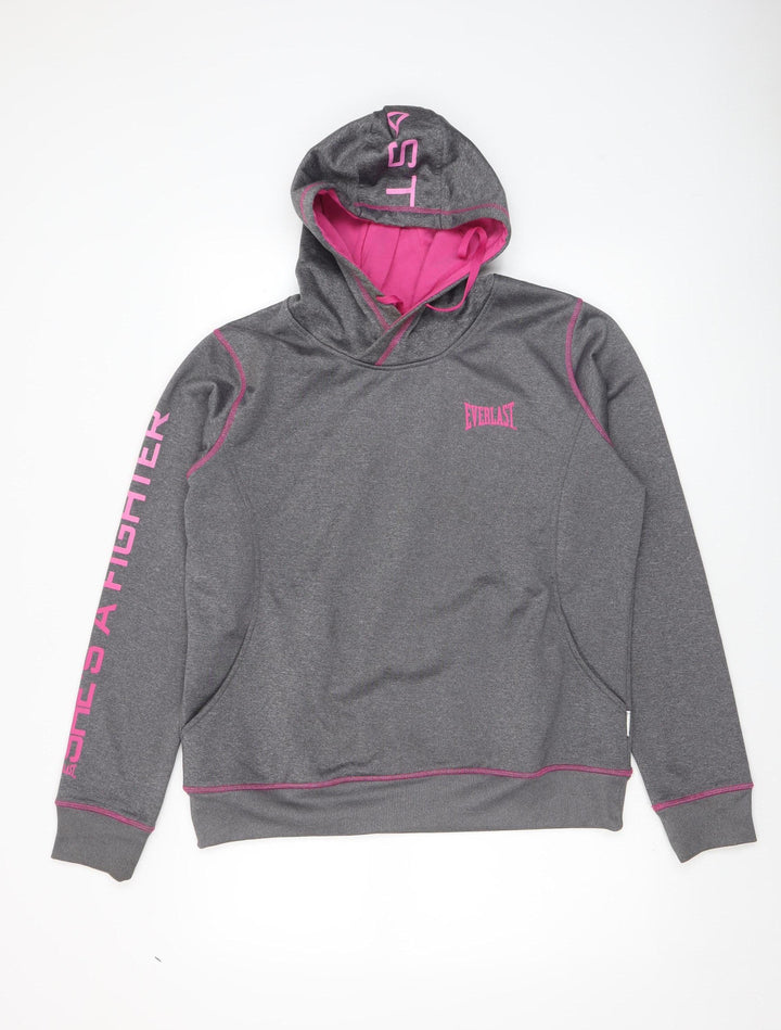 Everlast Womens Grey Pink Hooded Pullover Sweatshirt Size 16
