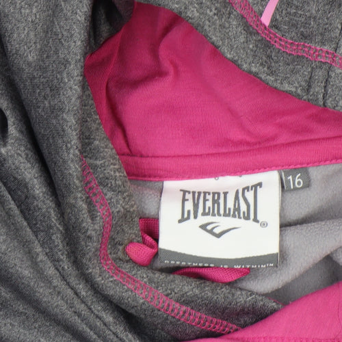 Everlast Womens Grey Pink Hooded Pullover Sweatshirt Size 16