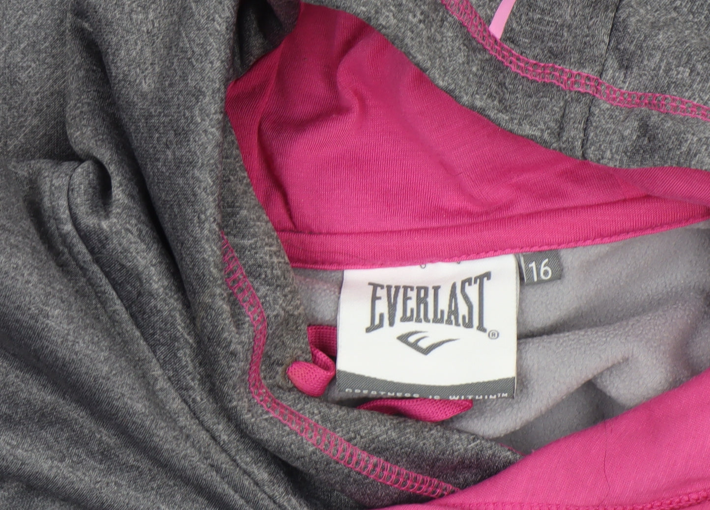 Everlast Womens Grey Pink Hooded Pullover Sweatshirt Size 16