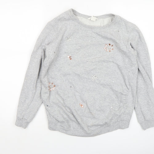 H&M MAMA Women's Grey Embellished Pullover Sweatshirt Size 8 Cotton Blend
