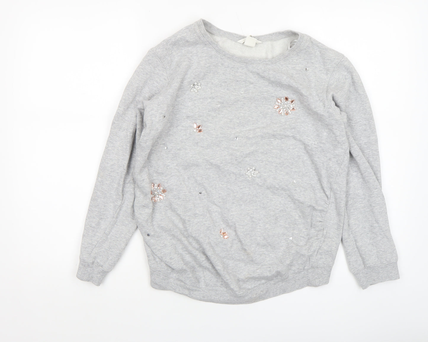 H&M MAMA Women's Grey Embellished Pullover Sweatshirt Size 8 Cotton Blend