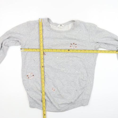 H&M MAMA Women's Grey Embellished Pullover Sweatshirt Size 8 Cotton Blend