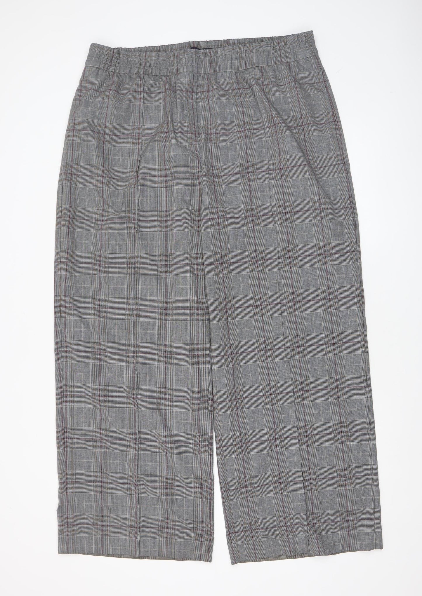 Marks and Spencer Women Grey Check Straight Trousers Size 20
