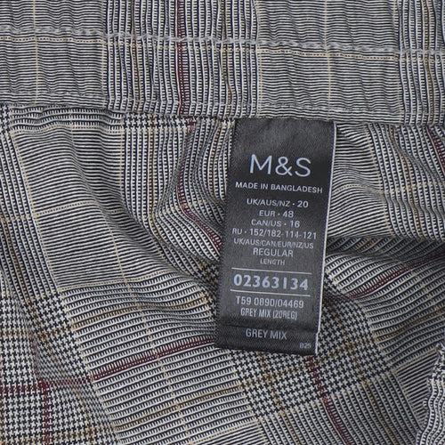 Marks and Spencer Women Grey Check Straight Trousers Size 20