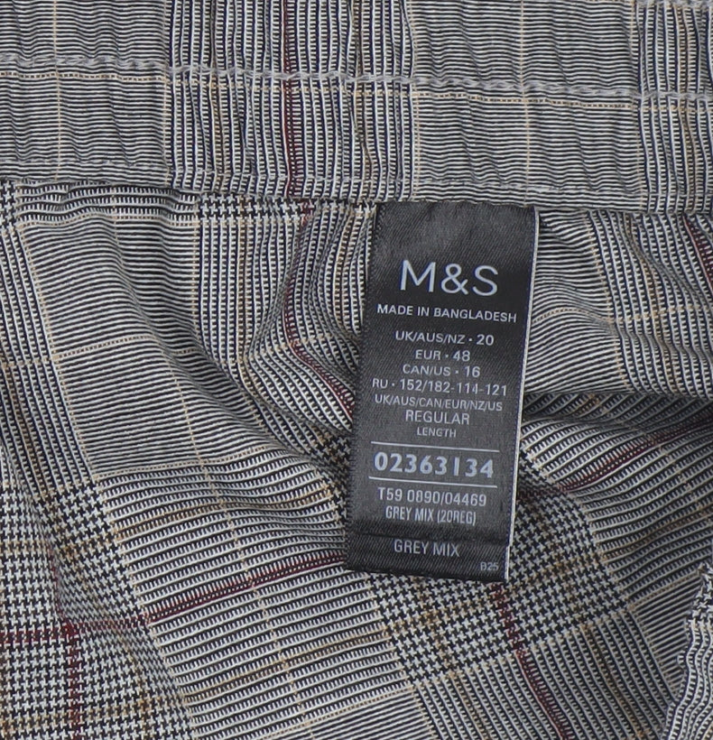 Marks and Spencer Women Grey Check Straight Trousers Size 20
