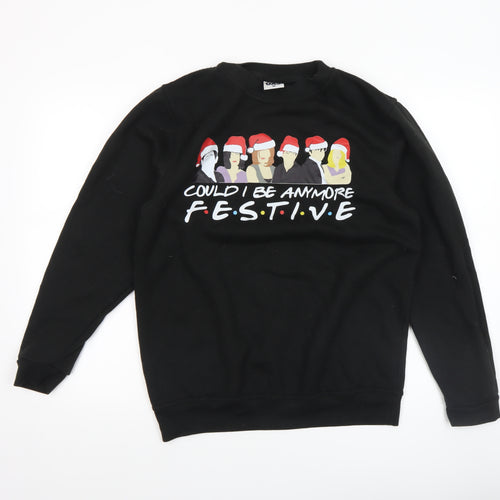 Uneek Mens Black Christmas Graphic Pullover Sweatshirt Size M