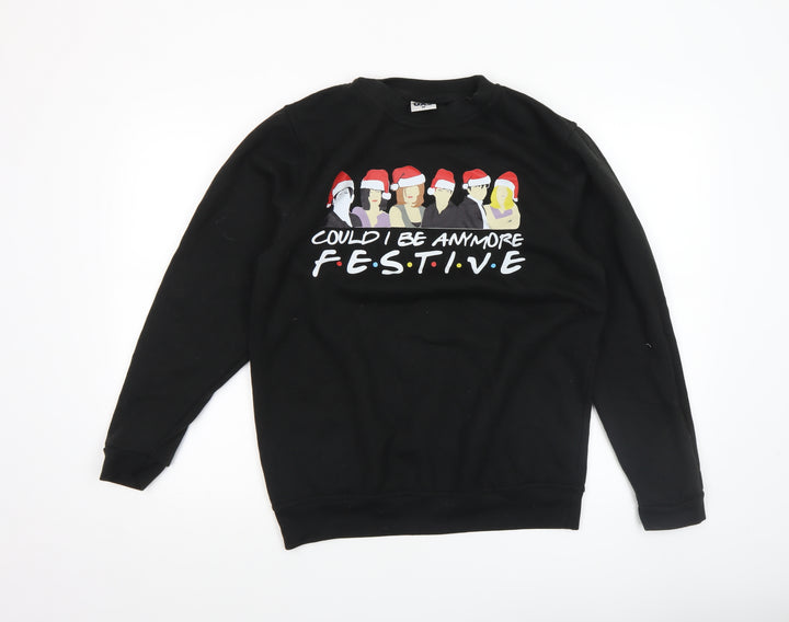 Uneek Mens Black Christmas Graphic Pullover Sweatshirt Size M