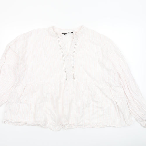 Dunnes Women’s Ivory Striped Cotton Long Sleeve Peasant Blouse XL