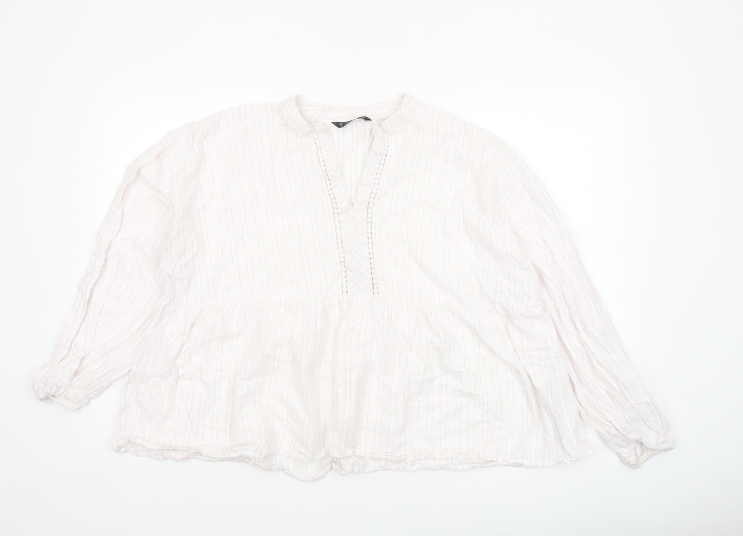 Dunnes Women’s Ivory Striped Cotton Long Sleeve Peasant Blouse XL