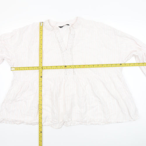 Dunnes Women’s Ivory Striped Cotton Long Sleeve Peasant Blouse XL