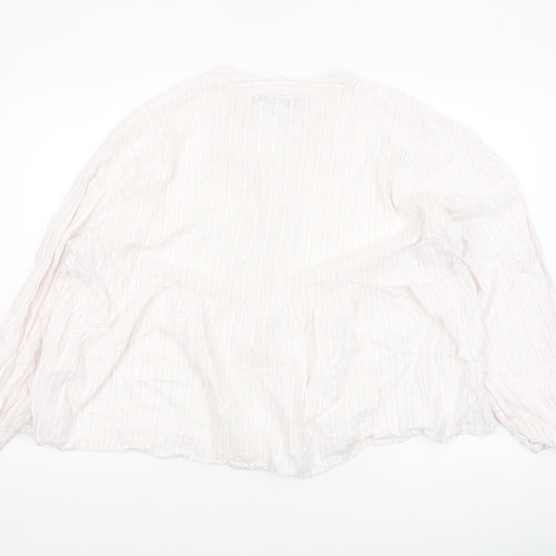 Dunnes Women’s Ivory Striped Cotton Long Sleeve Peasant Blouse XL