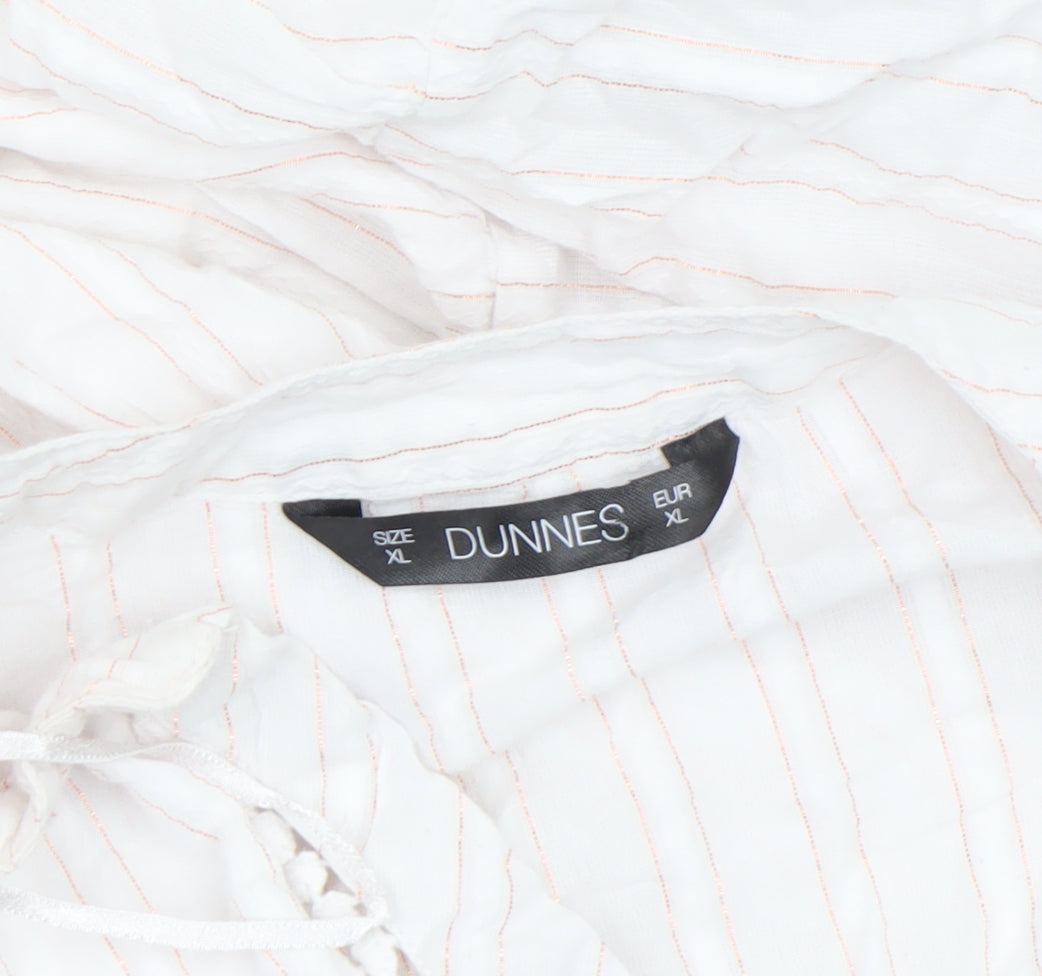 Dunnes Women’s Ivory Striped Cotton Long Sleeve Peasant Blouse XL