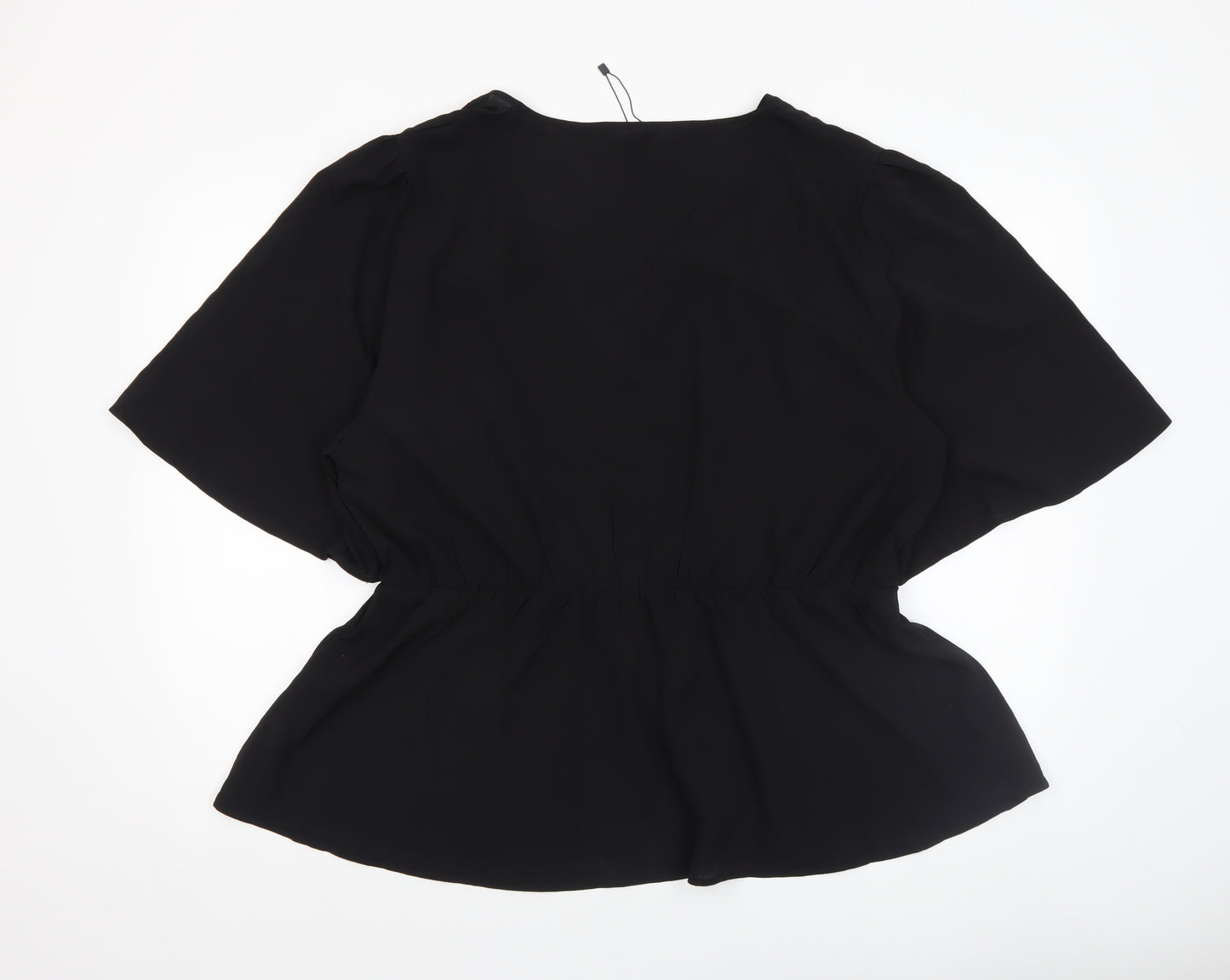 Boohoo Women Black Wrap Chiffon Blouse UK 12 Short Sleeve Top