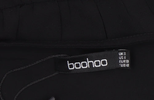 Boohoo Women Black Wrap Chiffon Blouse UK 12 Short Sleeve Top