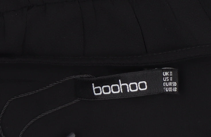 Boohoo Women Black Wrap Chiffon Blouse UK 12 Short Sleeve Top