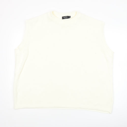 boohooMAN Men's White Sleeveless Knit Vest M Regular Fit