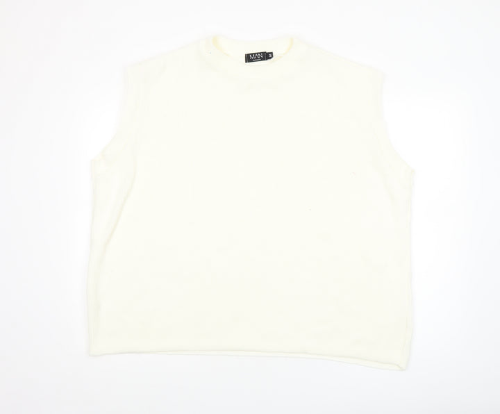 boohooMAN Men's White Sleeveless Knit Vest M Regular Fit