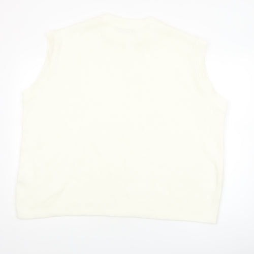boohooMAN Men's White Sleeveless Knit Vest M Regular Fit