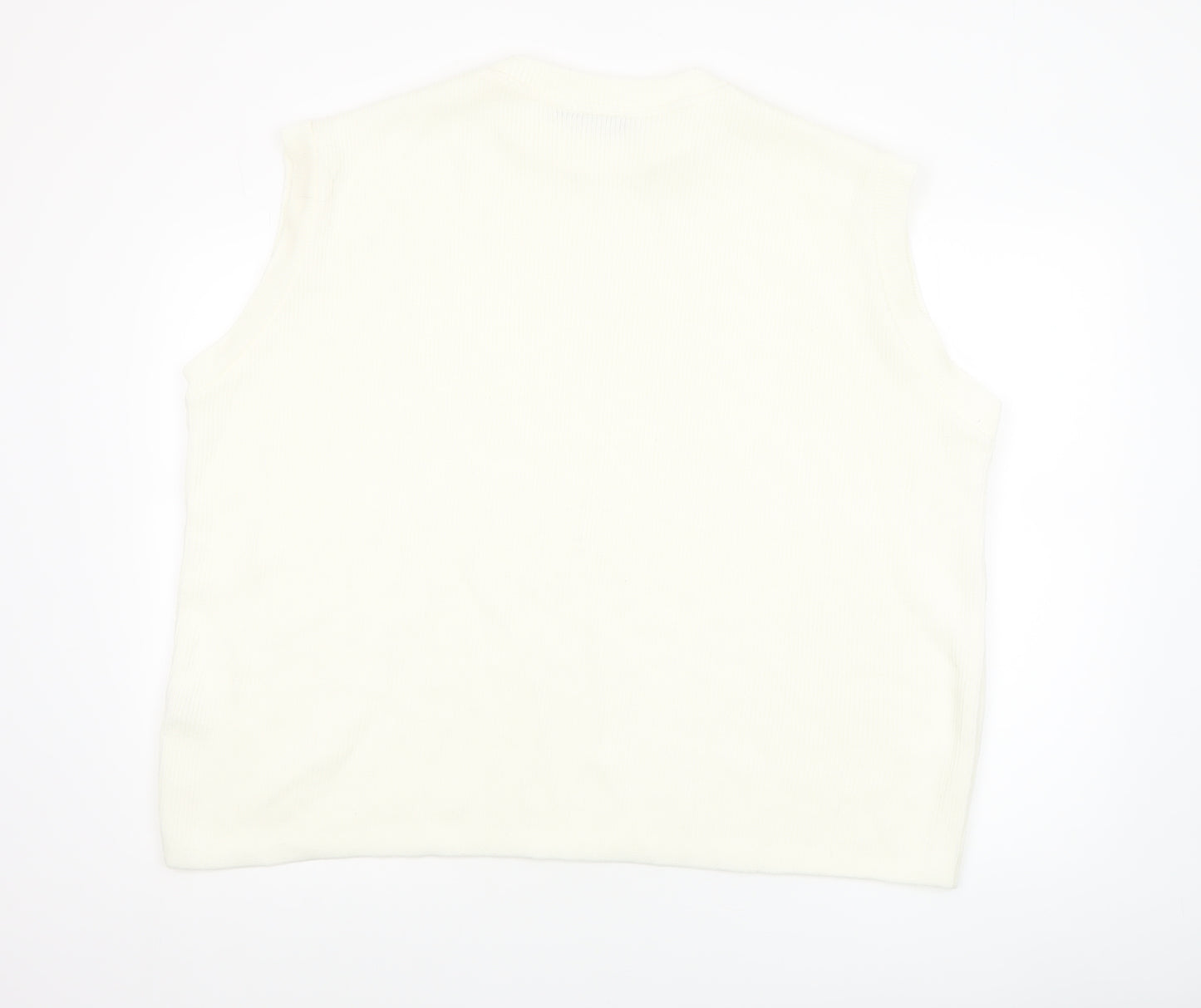 boohooMAN Men's White Sleeveless Knit Vest M Regular Fit