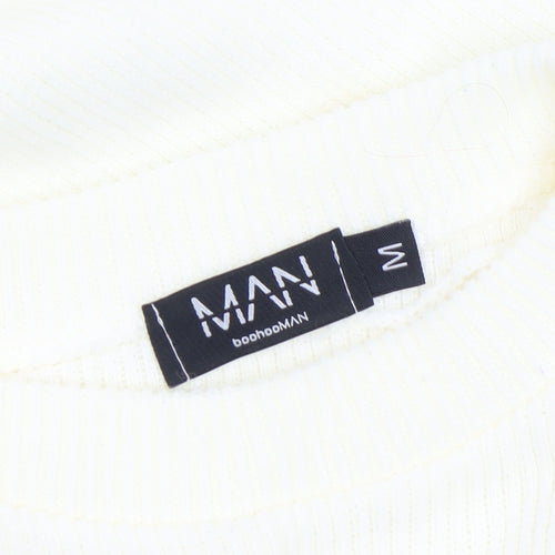 boohooMAN Men's White Sleeveless Knit Vest M Regular Fit