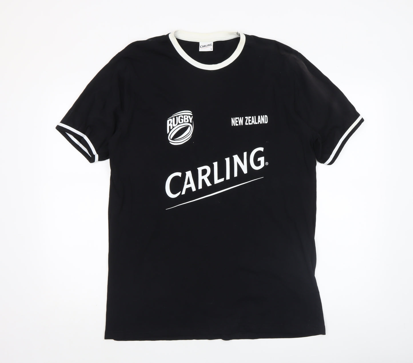 Carling Mens Black Rugby Sports Graphic Cotton T-Shirt Size L