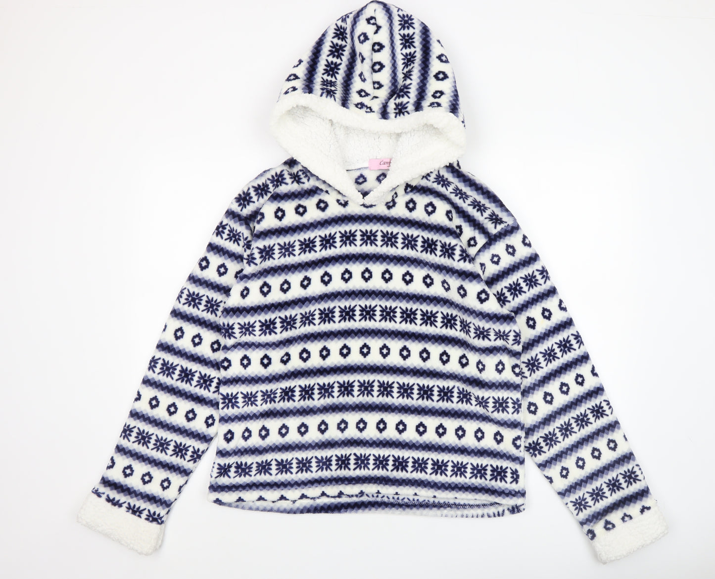 Camille Teens Blue White Fleece Hooded Pullover Sweatshirt Size 14/16