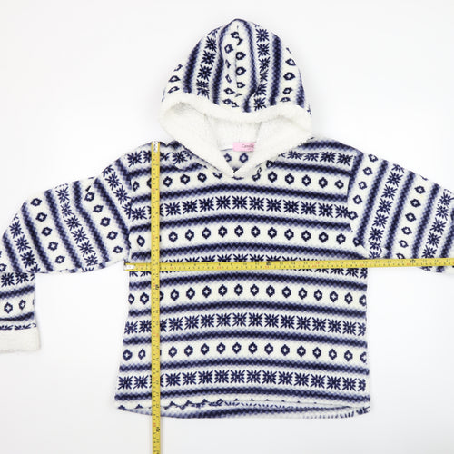 Camille Teens Blue White Fleece Hooded Pullover Sweatshirt Size 14/16