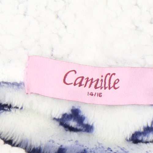 Camille Teens Blue White Fleece Hooded Pullover Sweatshirt Size 14/16