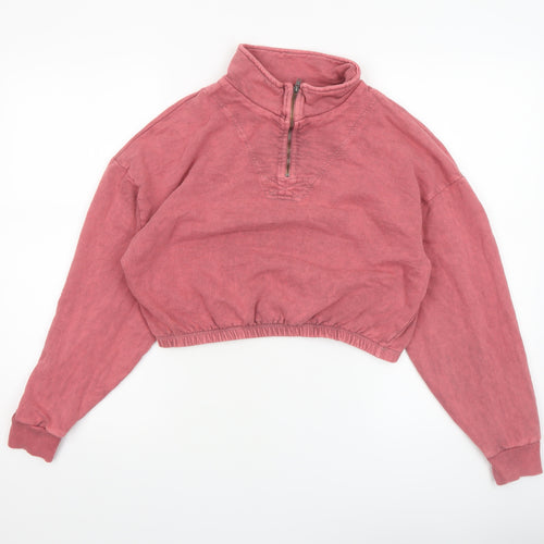 Topshop Petite Women’s Pink 1/2 Zip Cropped Sweatshirt Size M