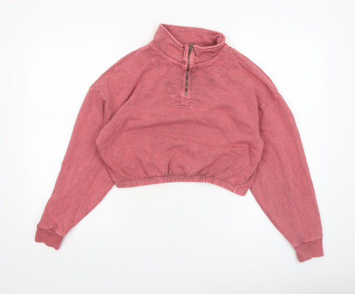 Topshop Petite Women’s Pink 1/2 Zip Cropped Sweatshirt Size M