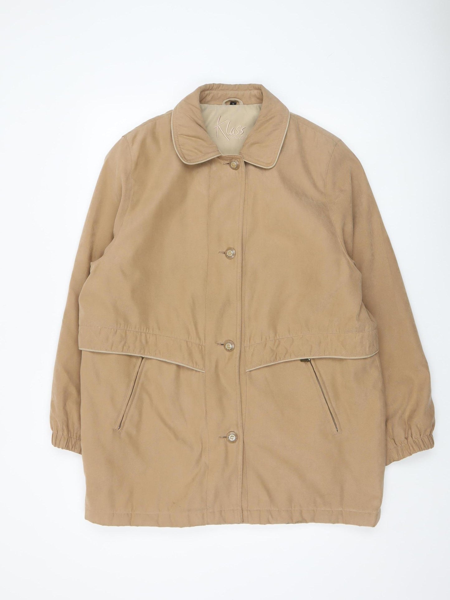 Klass Collection Womens Beige Button Up Lined Mid-Length Coat Size 16