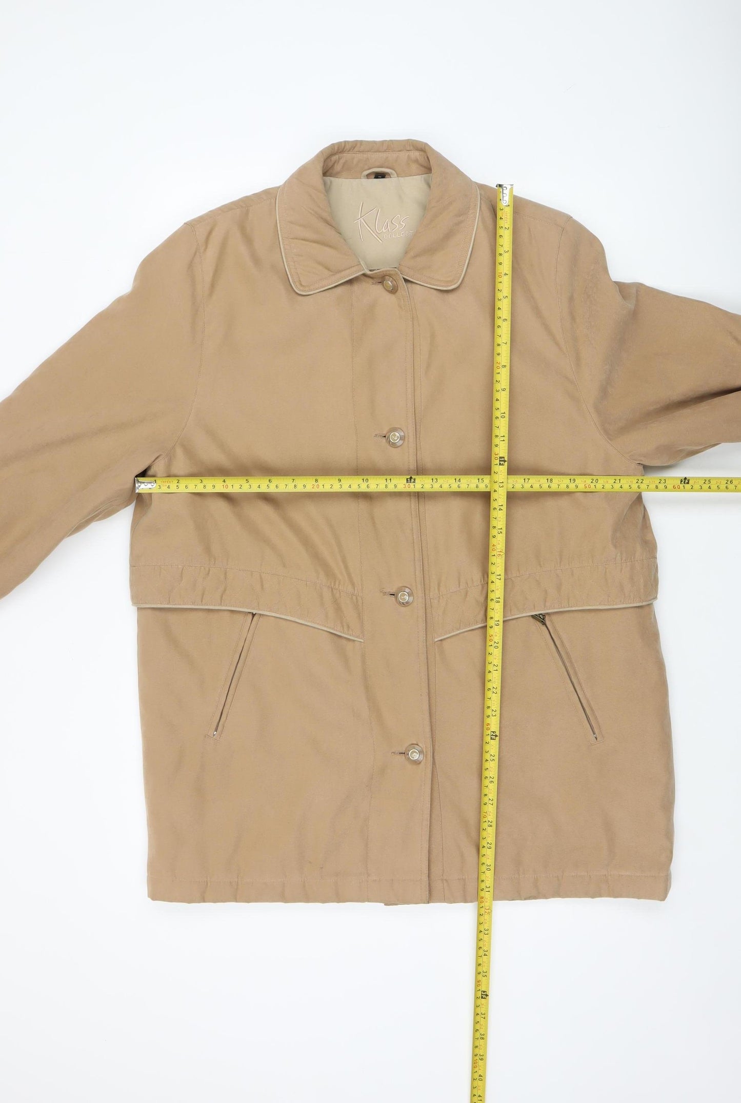 Klass Collection Womens Beige Button Up Lined Mid-Length Coat Size 16
