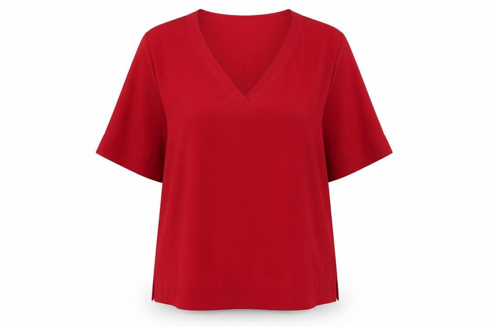 Front view of Capsule Women’s Red V-Neck Short Sleeve Blouse UK 28 Polyester