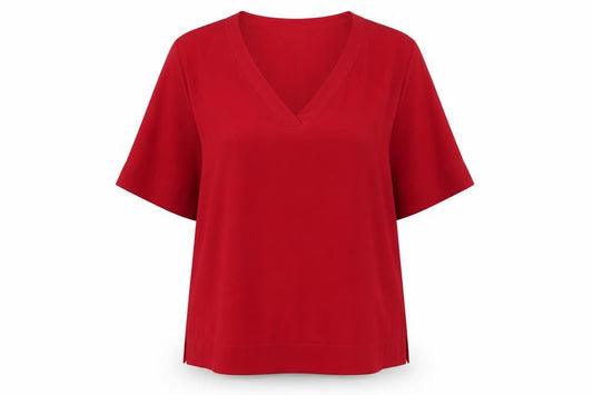 Front view of Capsule Women’s Red V-Neck Short Sleeve Blouse UK 28 Polyester