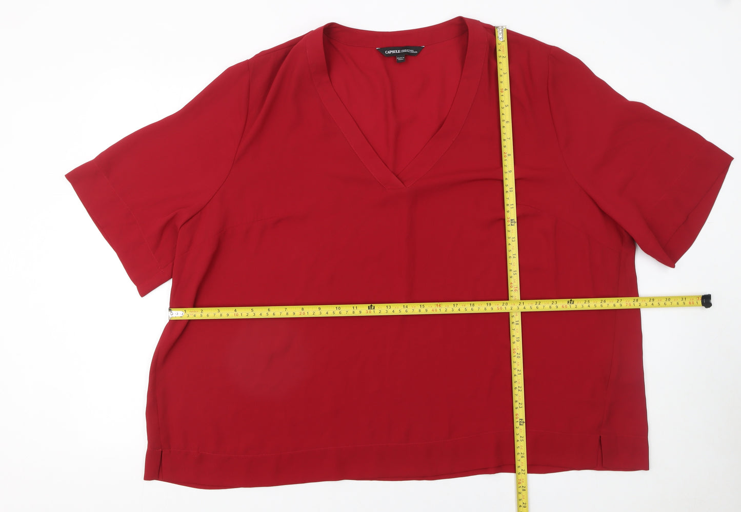 Capsule Women’s Red V-Neck Short Sleeve Blouse UK 28 Polyester