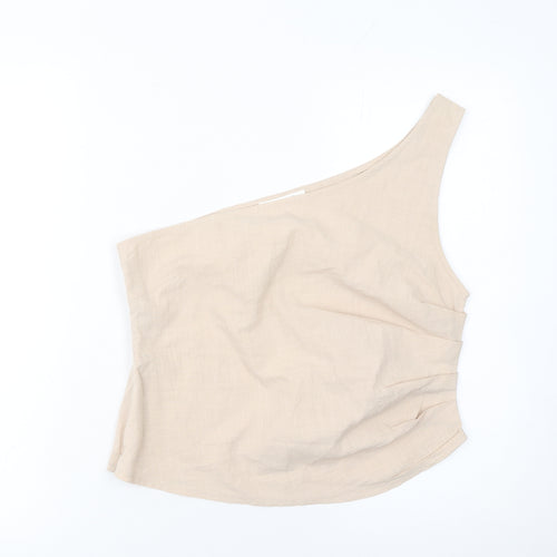 4th & Reckless Women Beige One Shoulder Linen Blend Top UK12
