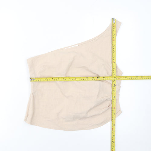 4th & Reckless Women Beige One Shoulder Linen Blend Top UK12