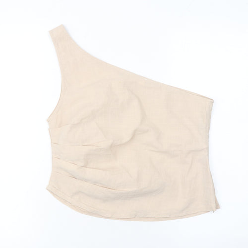 4th & Reckless Women Beige One Shoulder Linen Blend Top UK12