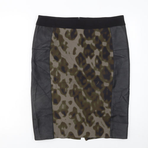 Karen Millen Women’s Brown Animal Print Leather Panel Pencil Skirt UK 16