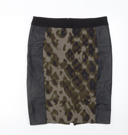 Karen Millen Women’s Brown Animal Print Leather Panel Pencil Skirt UK 16