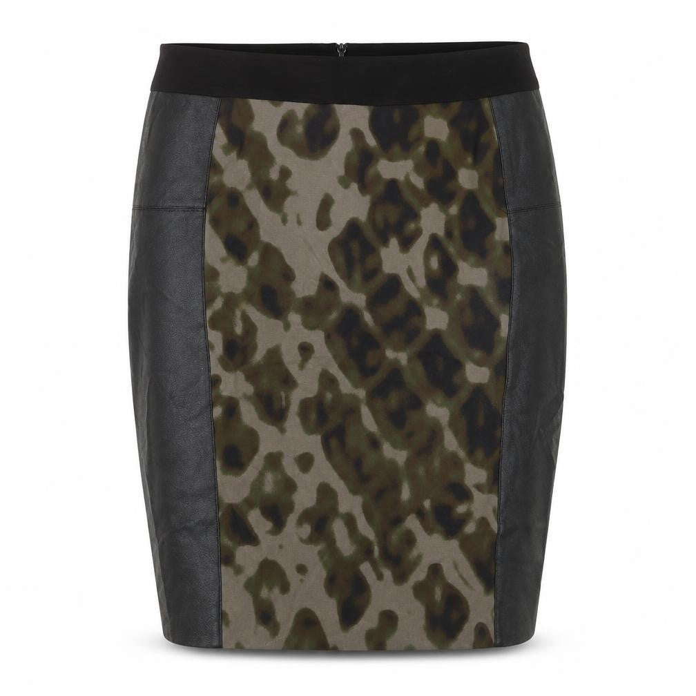 Karen Millen Women’s Brown Animal Print Leather Panel Pencil Skirt UK 16