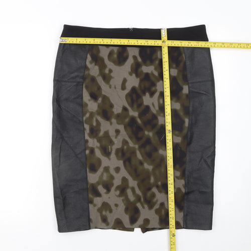 Karen Millen Women’s Brown Animal Print Leather Panel Pencil Skirt UK 16