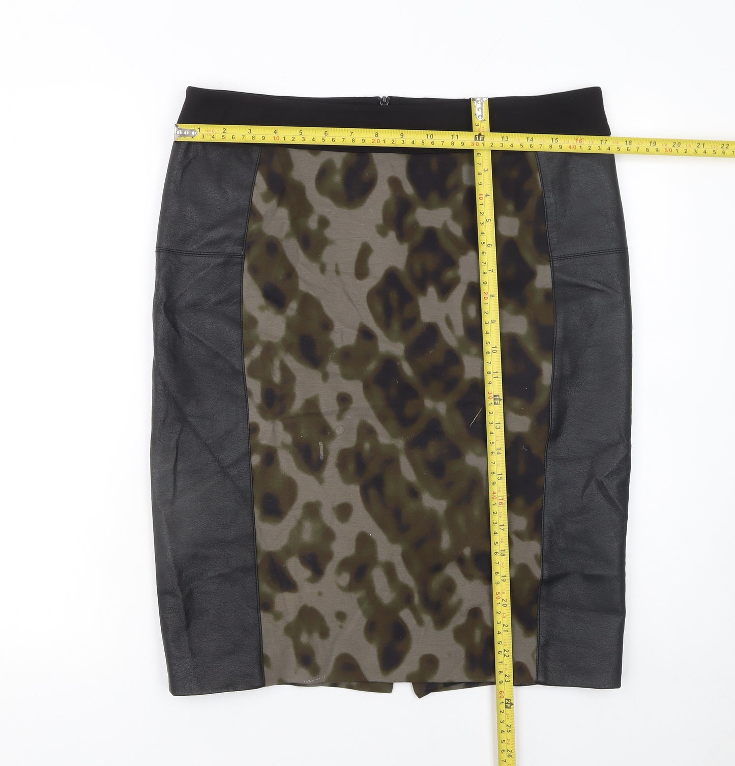 Karen Millen Women’s Brown Animal Print Leather Panel Pencil Skirt UK 16