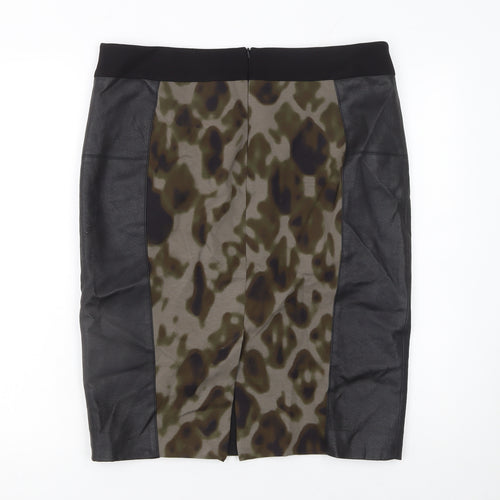 Karen Millen Women’s Brown Animal Print Leather Panel Pencil Skirt UK 16