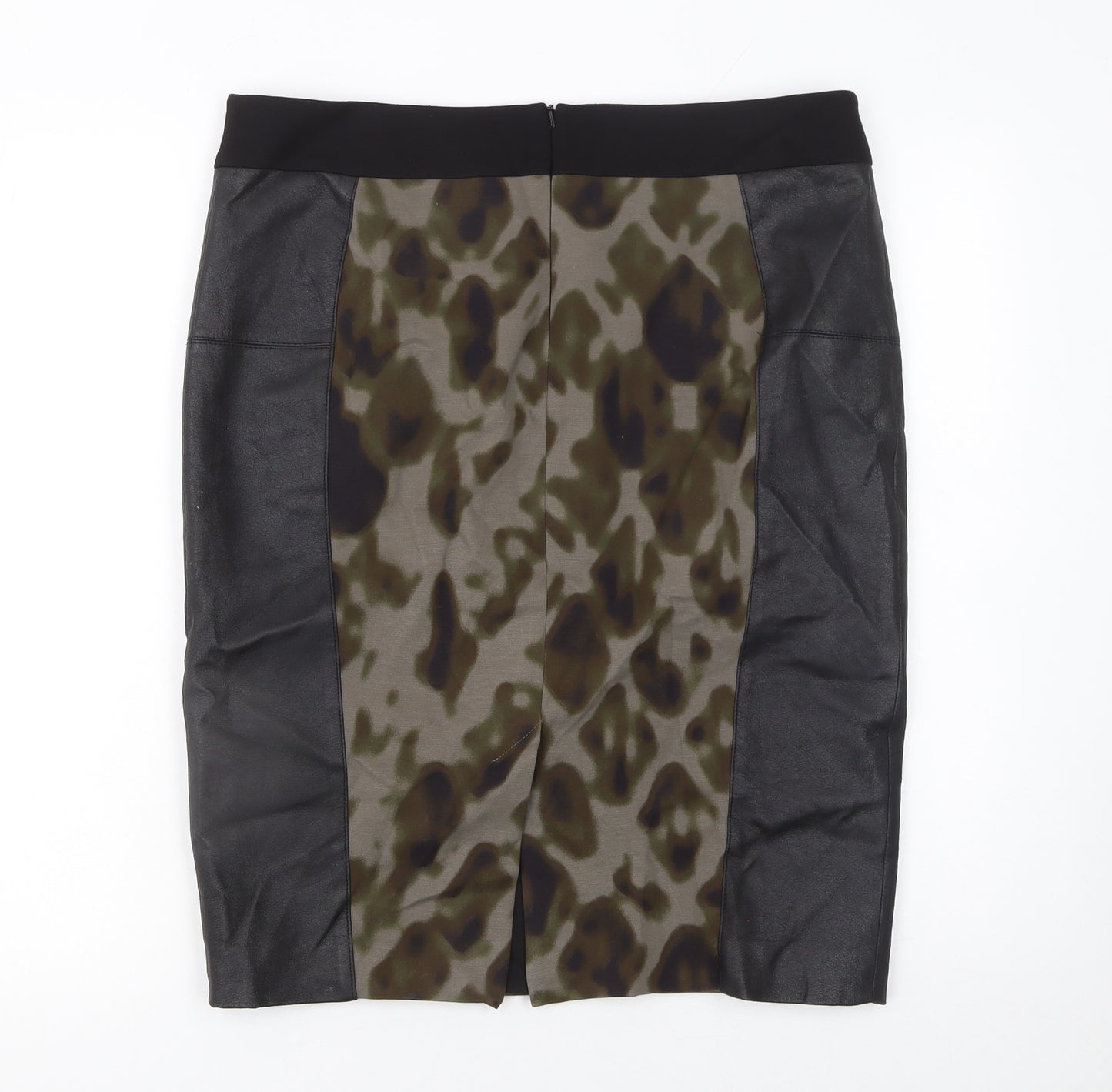 Karen Millen Women’s Brown Animal Print Leather Panel Pencil Skirt UK 16