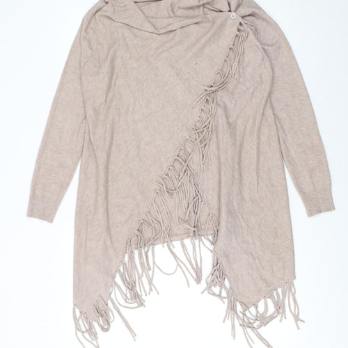 Blue Vanilla Women’s Beige Wrap Fringe Cowl Neck Jumper M