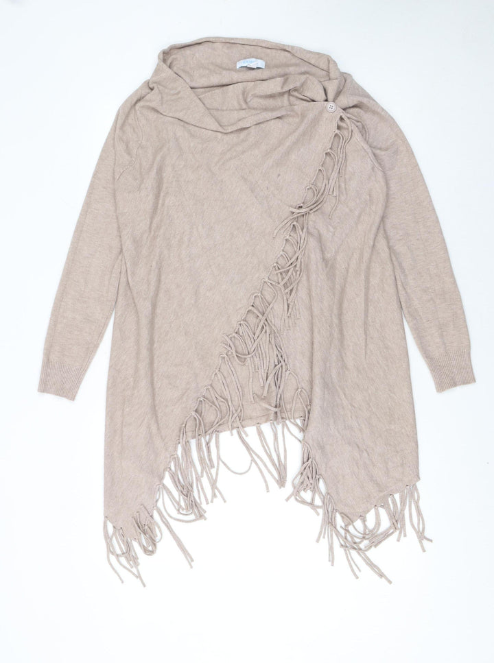 Blue Vanilla Women’s Beige Wrap Fringe Cowl Neck Jumper M