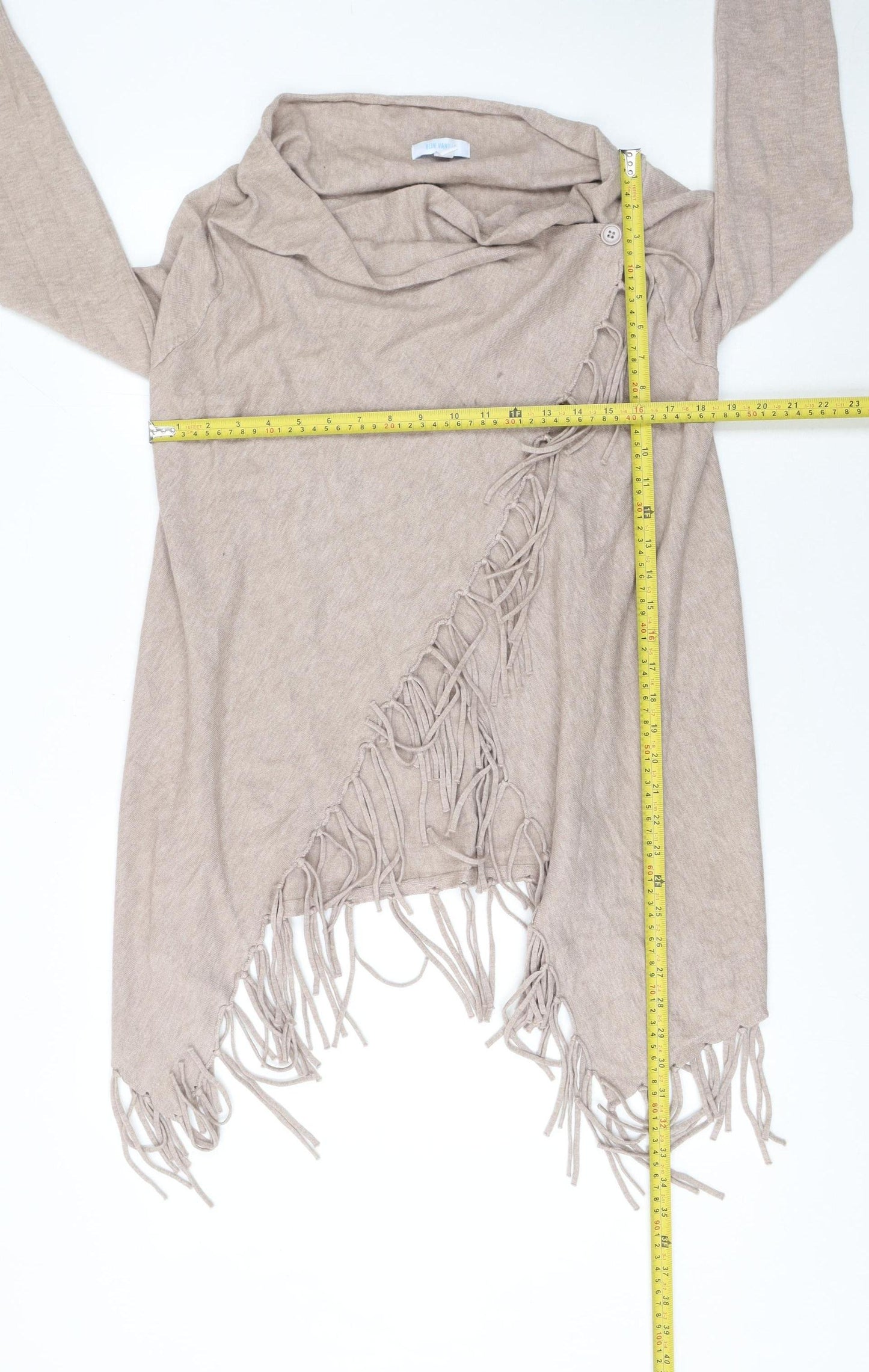 Blue Vanilla Women’s Beige Wrap Fringe Cowl Neck Jumper M