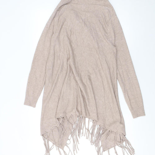 Blue Vanilla Women’s Beige Wrap Fringe Cowl Neck Jumper M